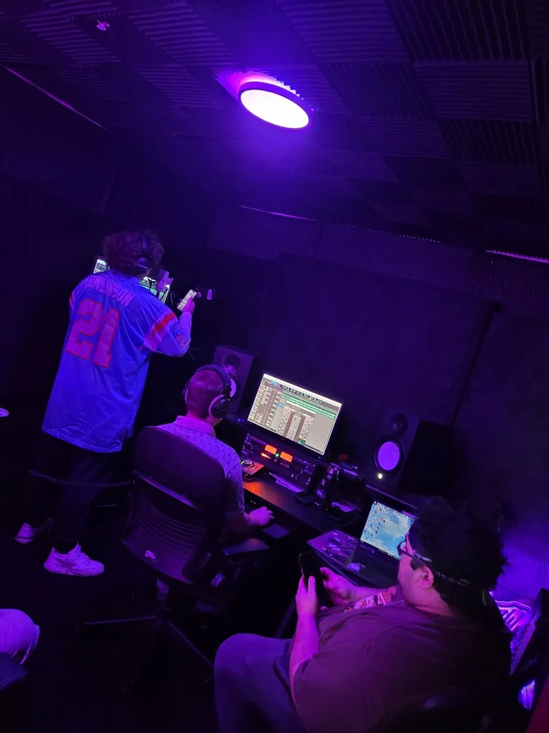 Behind the camera at the booth wall