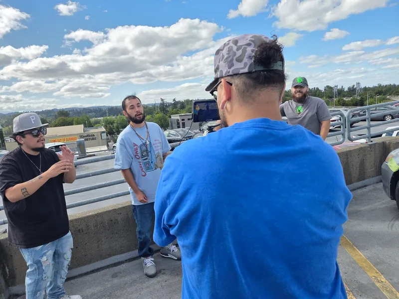Between setups on the roof