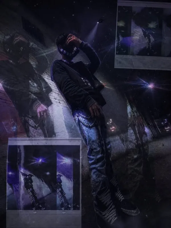 Double exposure, chains and streetlight