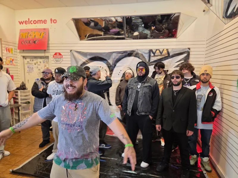 Everyone in front of the banner