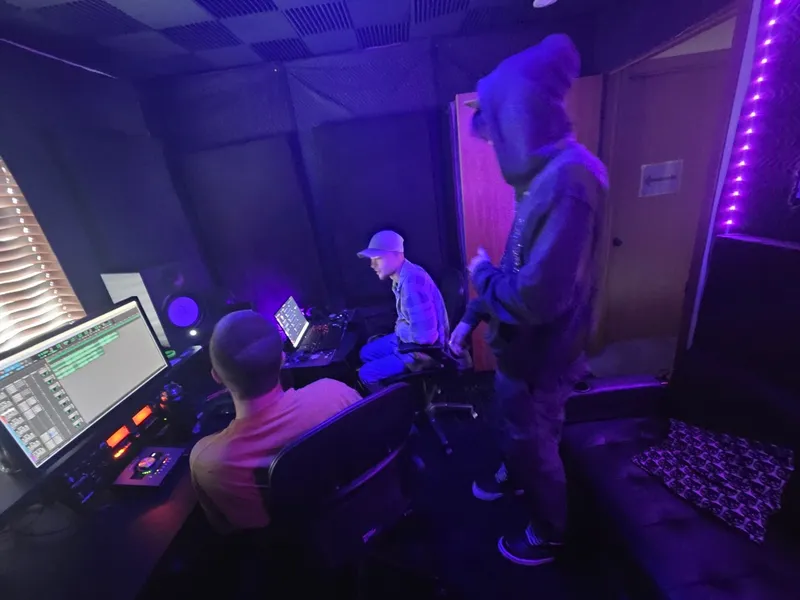 Five past five — inside, the purple room