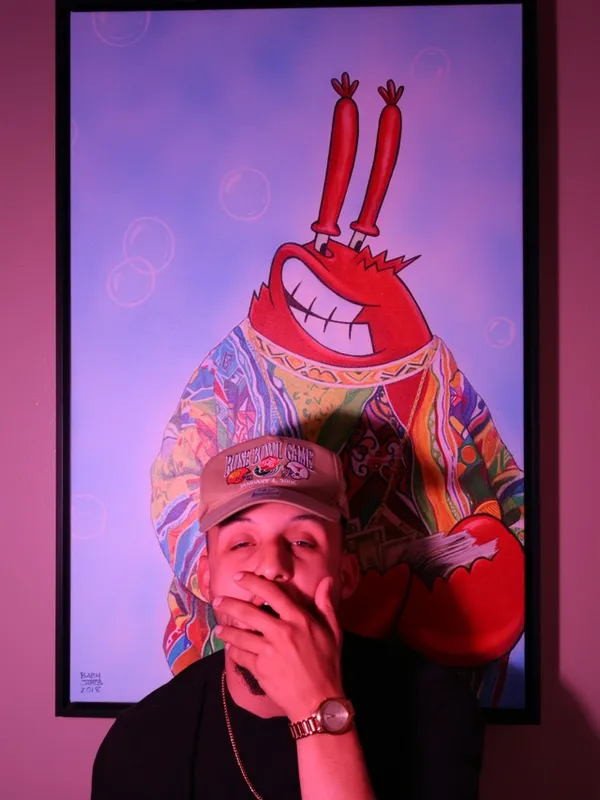 In front of the painting