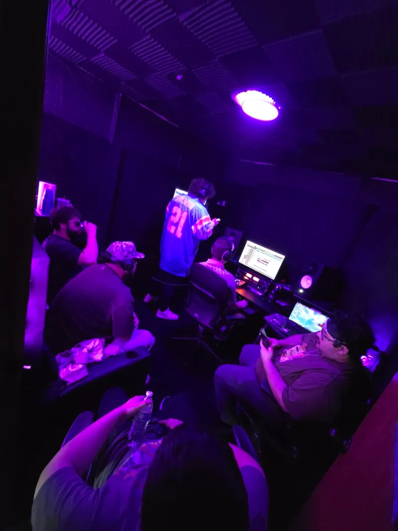 The phone rig up at the booth, rolling on the take