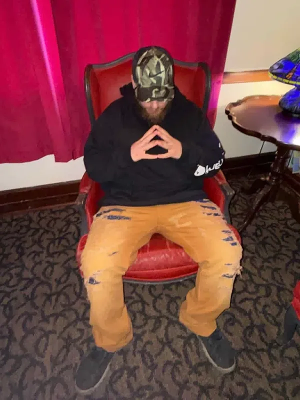 In the red chair